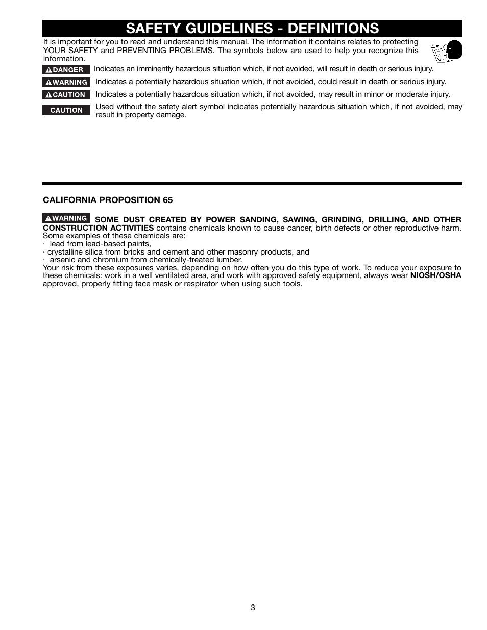 Safety guidelines - definitions | Delta ts200ls User Manual | Page 3 / 27