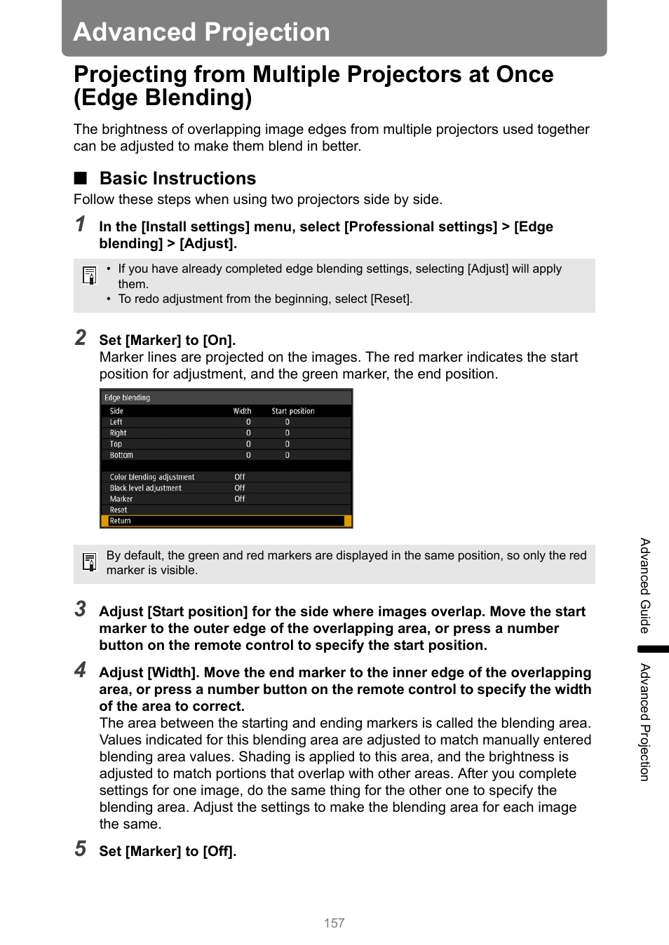 Advanced projection, Basic instructions, P157 | Canon REALiS 4K501ST Pro AV 5000-Lumen LCoS Projector User Manual | Page 157 / 196