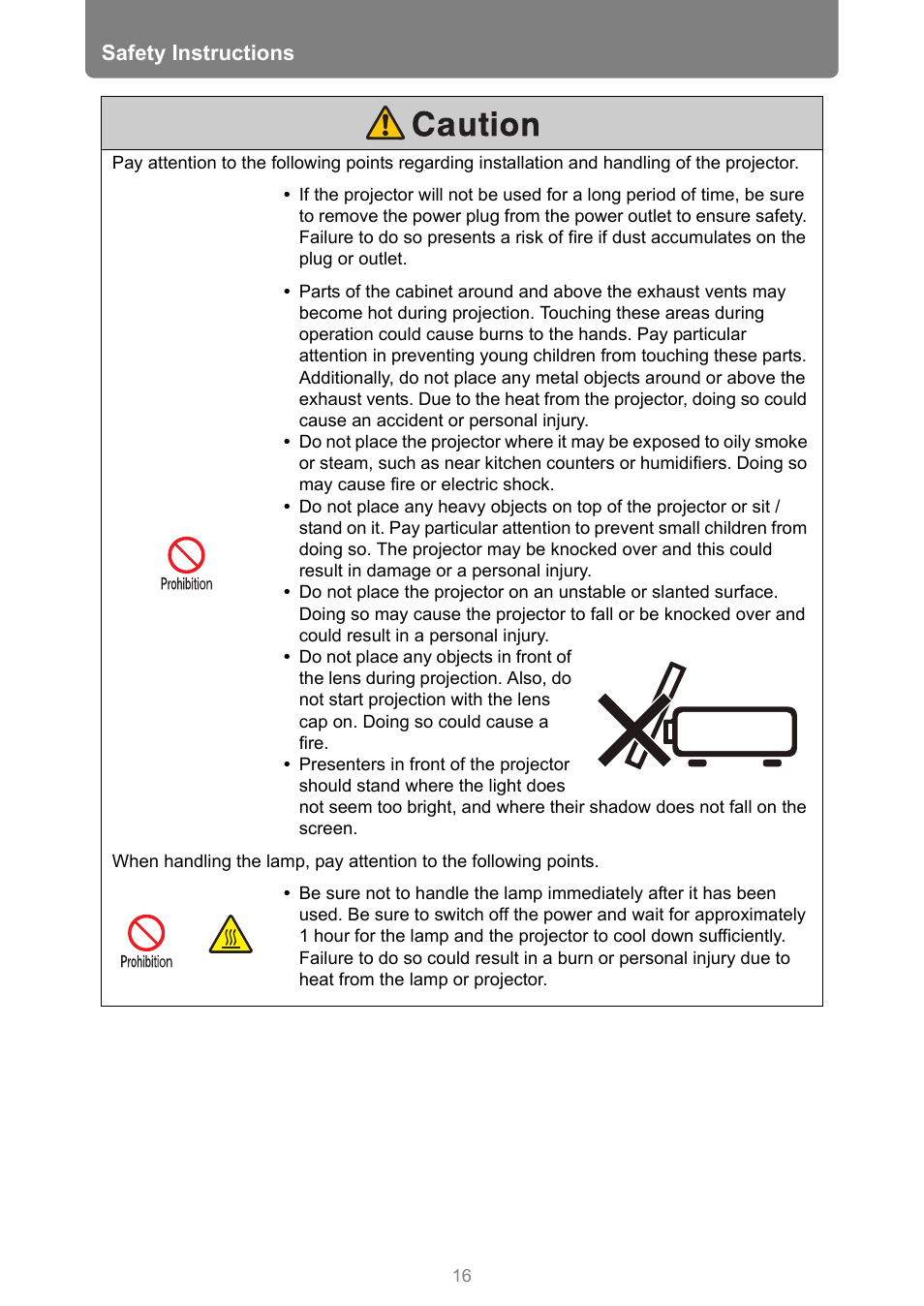 Safety instructions | Canon REALiS 4K501ST Pro AV 5000-Lumen LCoS Projector User Manual | Page 16 / 196