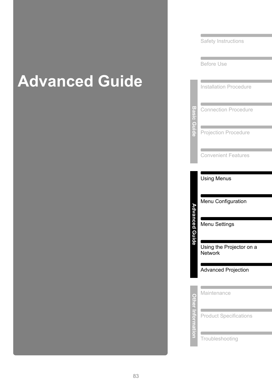 Advanced guide | Canon REALiS 4K501ST Pro AV 5000-Lumen LCoS Projector User Manual | Page 83 / 196