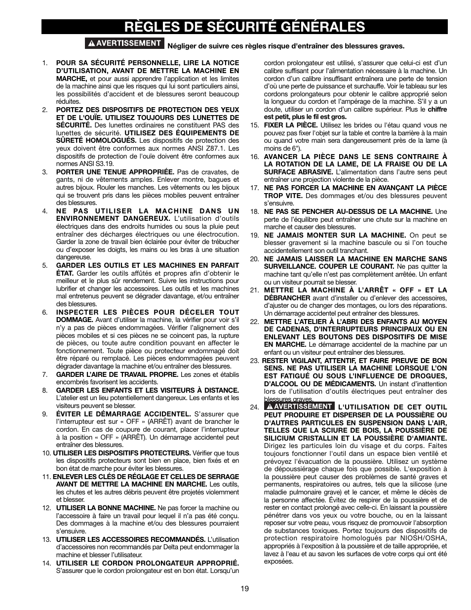 Règles de sécurité générales | Delta TP305 User Manual | Page 19 / 49