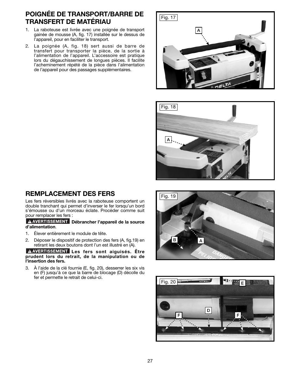 Remplacement des fers | Delta TP305 User Manual | Page 27 / 49