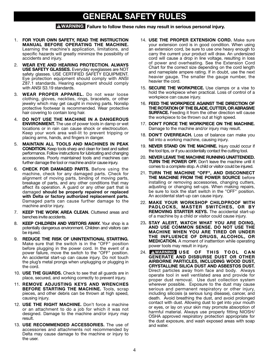 General safety rules | Delta TP305 User Manual | Page 4 / 49