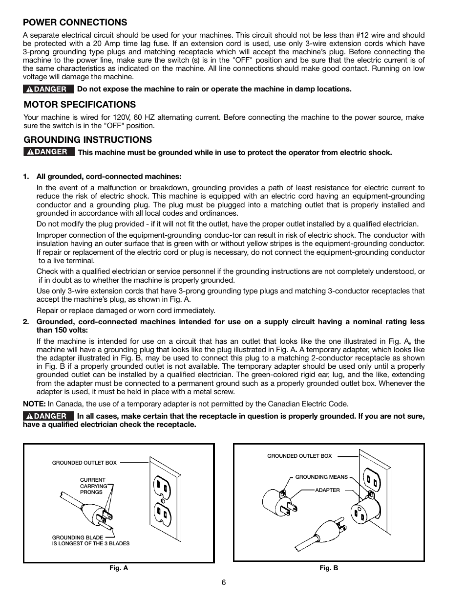 Power connections, Motor specifications, Grounding instructions | Delta TP305 User Manual | Page 6 / 49