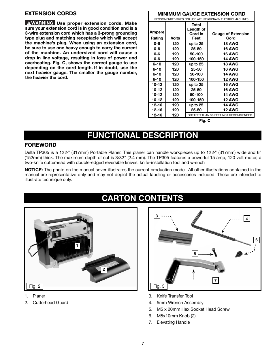 Functional description carton contents, Extension cords, Foreword | Delta TP305 User Manual | Page 7 / 49
