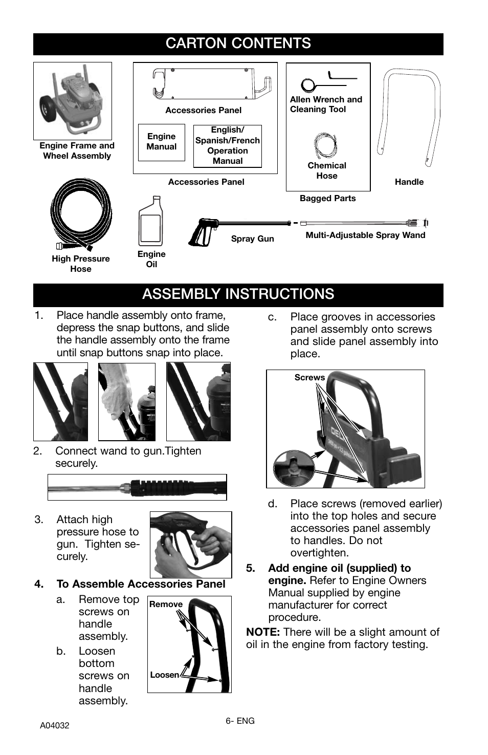 Carton contents, Assembly instructions | Delta DTT2450 User Manual | Page 6 / 16