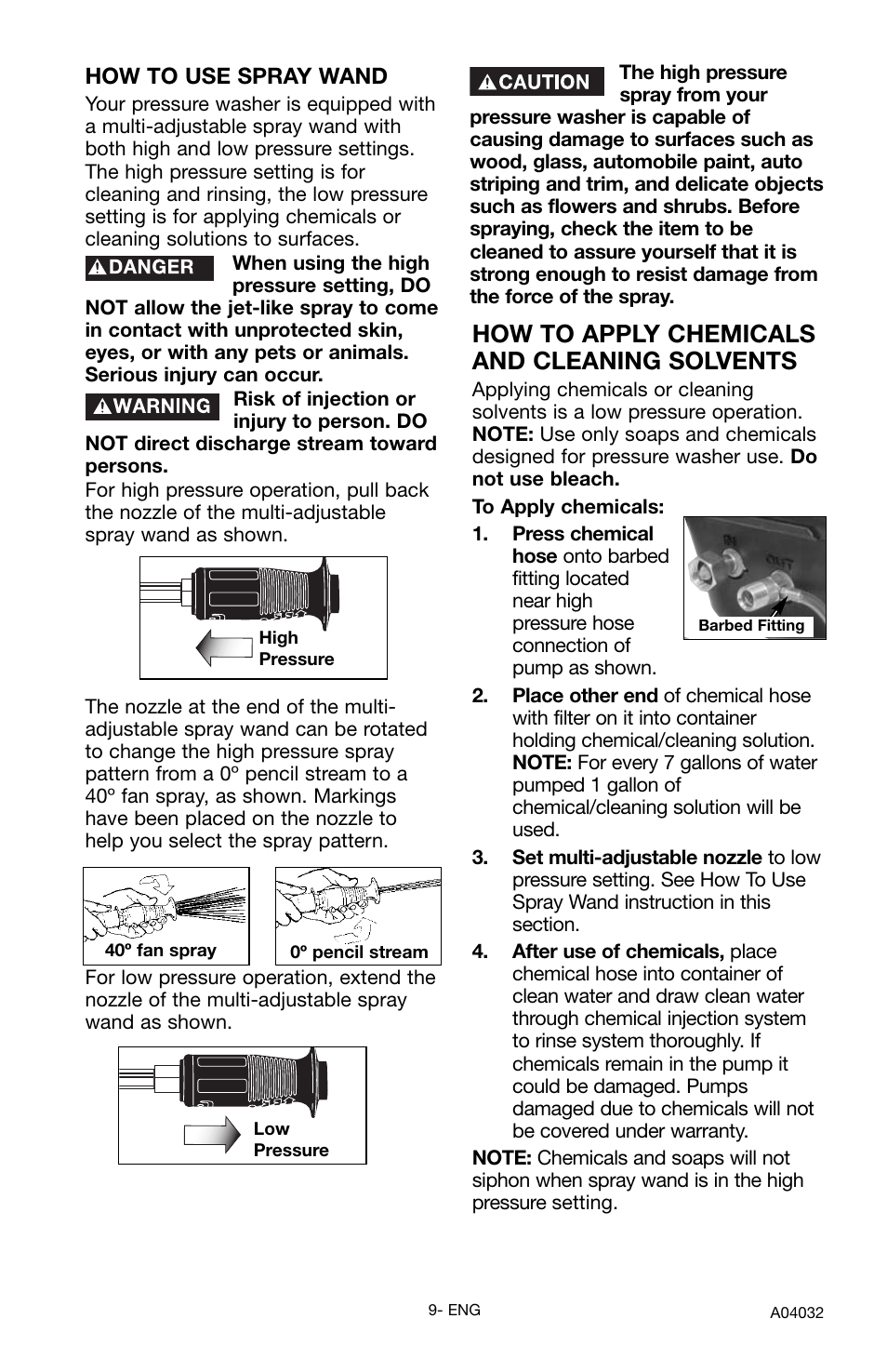 How to apply chemicals and cleaning solvents, How to use spray wand | Delta DTT2450 User Manual | Page 9 / 16