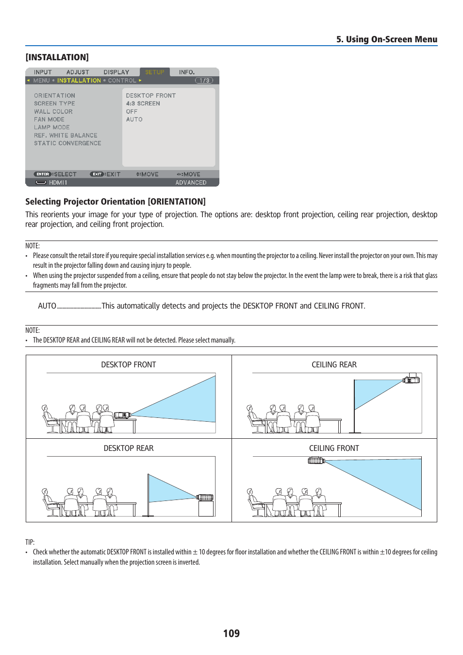 Installation | Ricoh PJ WU6181N 6200-Lumen WUXGA LCD Projector (No Lens) User Manual | Page 124 / 268