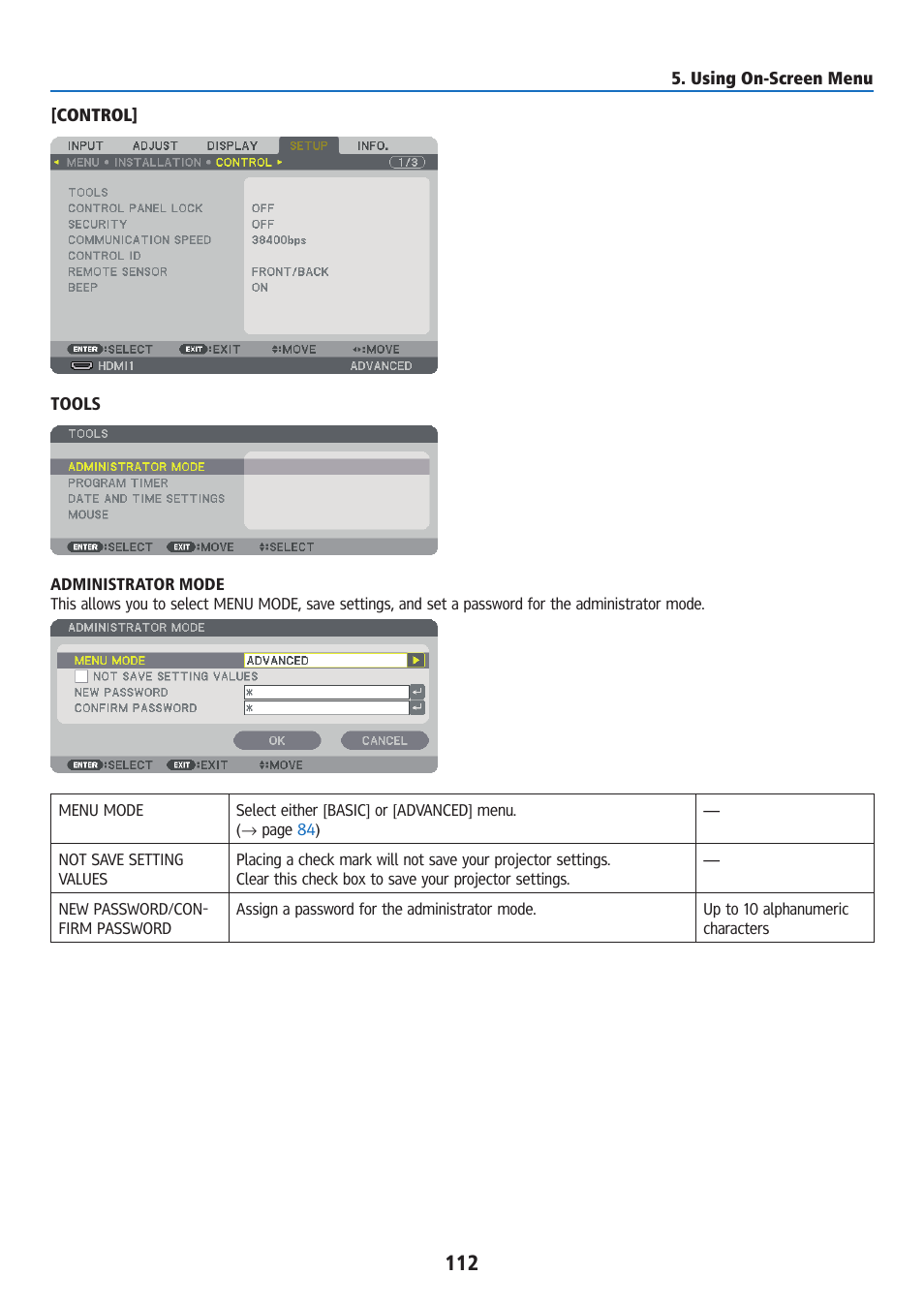 Control | Ricoh PJ WU6181N 6200-Lumen WUXGA LCD Projector (No Lens) User Manual | Page 127 / 268