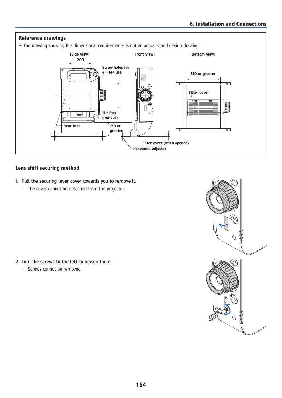 Installation and connections reference drawings, Lens shift securing method | Ricoh PJ WU6181N 6200-Lumen WUXGA LCD Projector (No Lens) User Manual | Page 179 / 268