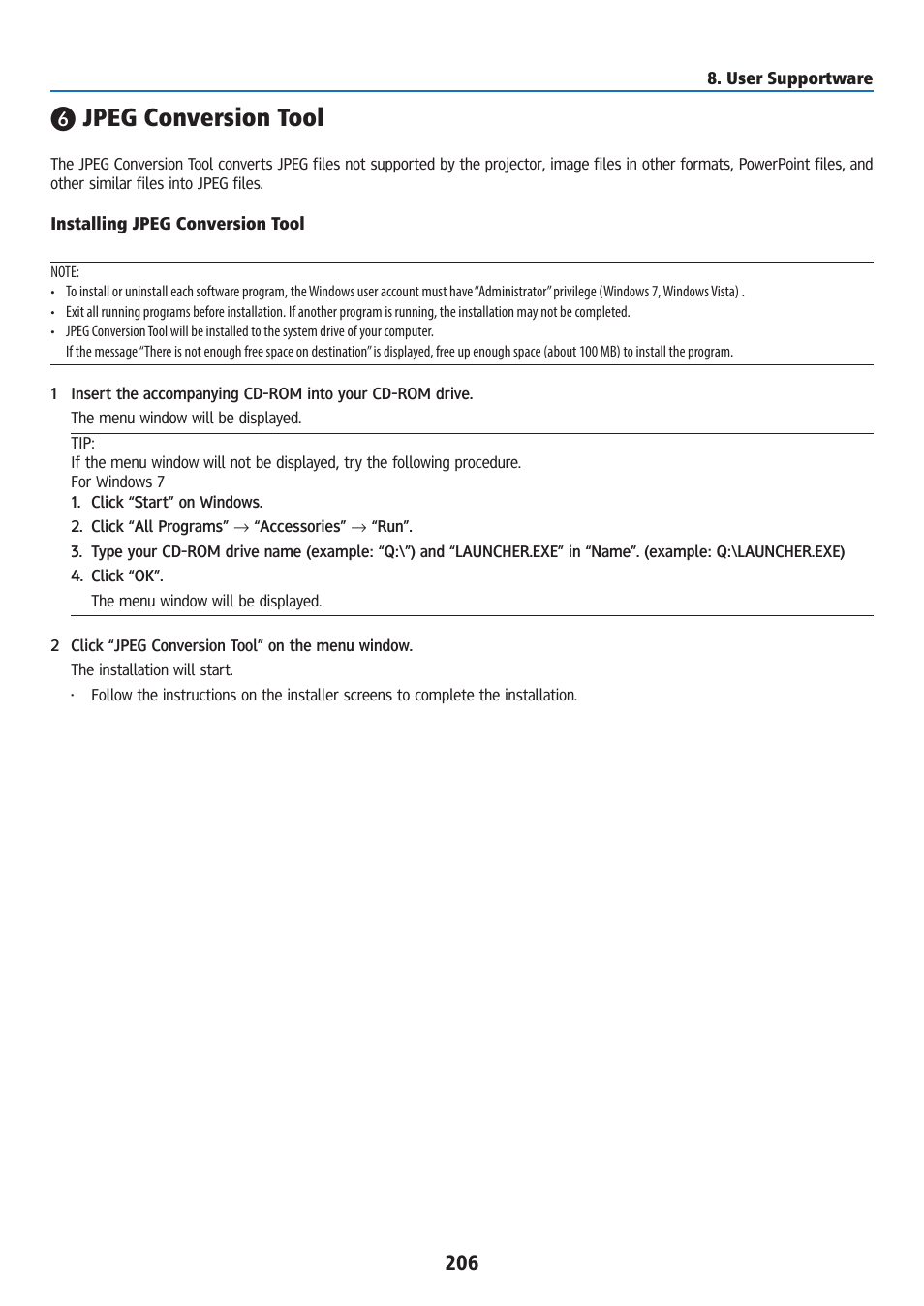 Jpeg conversion tool, Installing jpeg conversion tool | Ricoh PJ WU6181N 6200-Lumen WUXGA LCD Projector (No Lens) User Manual | Page 221 / 268