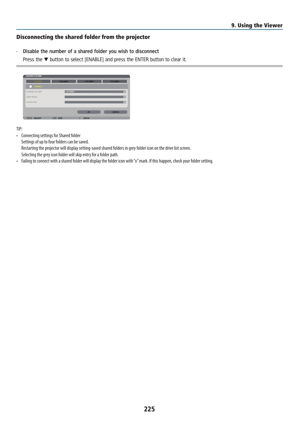 Disconnecting the shared folder from the projector | Ricoh PJ WU6181N 6200-Lumen WUXGA LCD Projector (No Lens) User Manual | Page 240 / 268