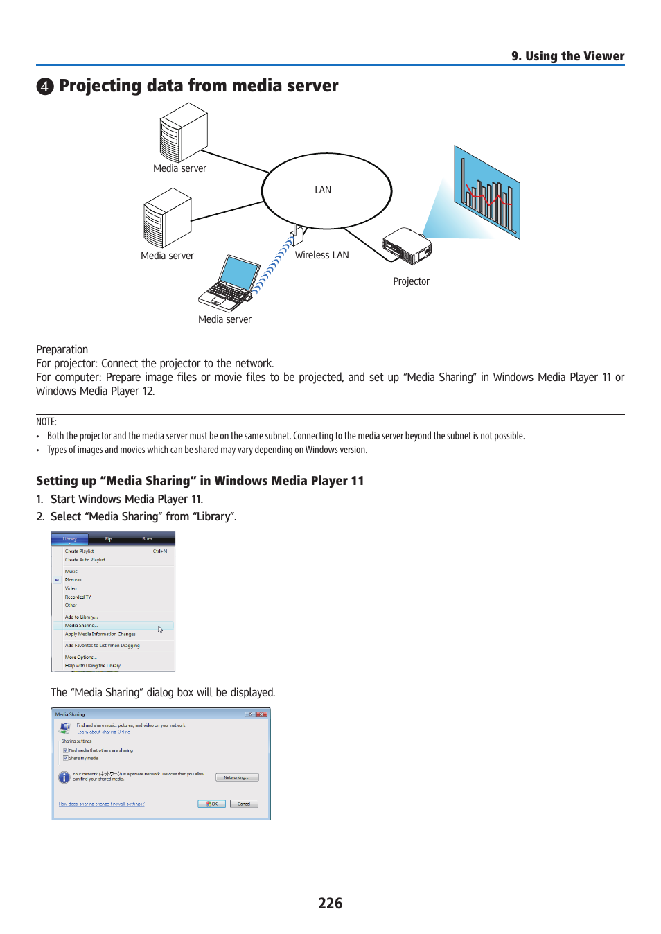 Projecting data from media server | Ricoh PJ WU6181N 6200-Lumen WUXGA LCD Projector (No Lens) User Manual | Page 241 / 268