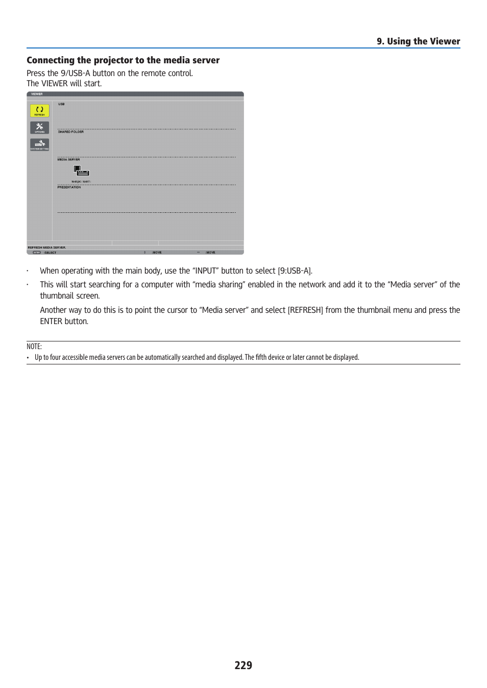 Connecting the projector to the media server | Ricoh PJ WU6181N 6200-Lumen WUXGA LCD Projector (No Lens) User Manual | Page 244 / 268