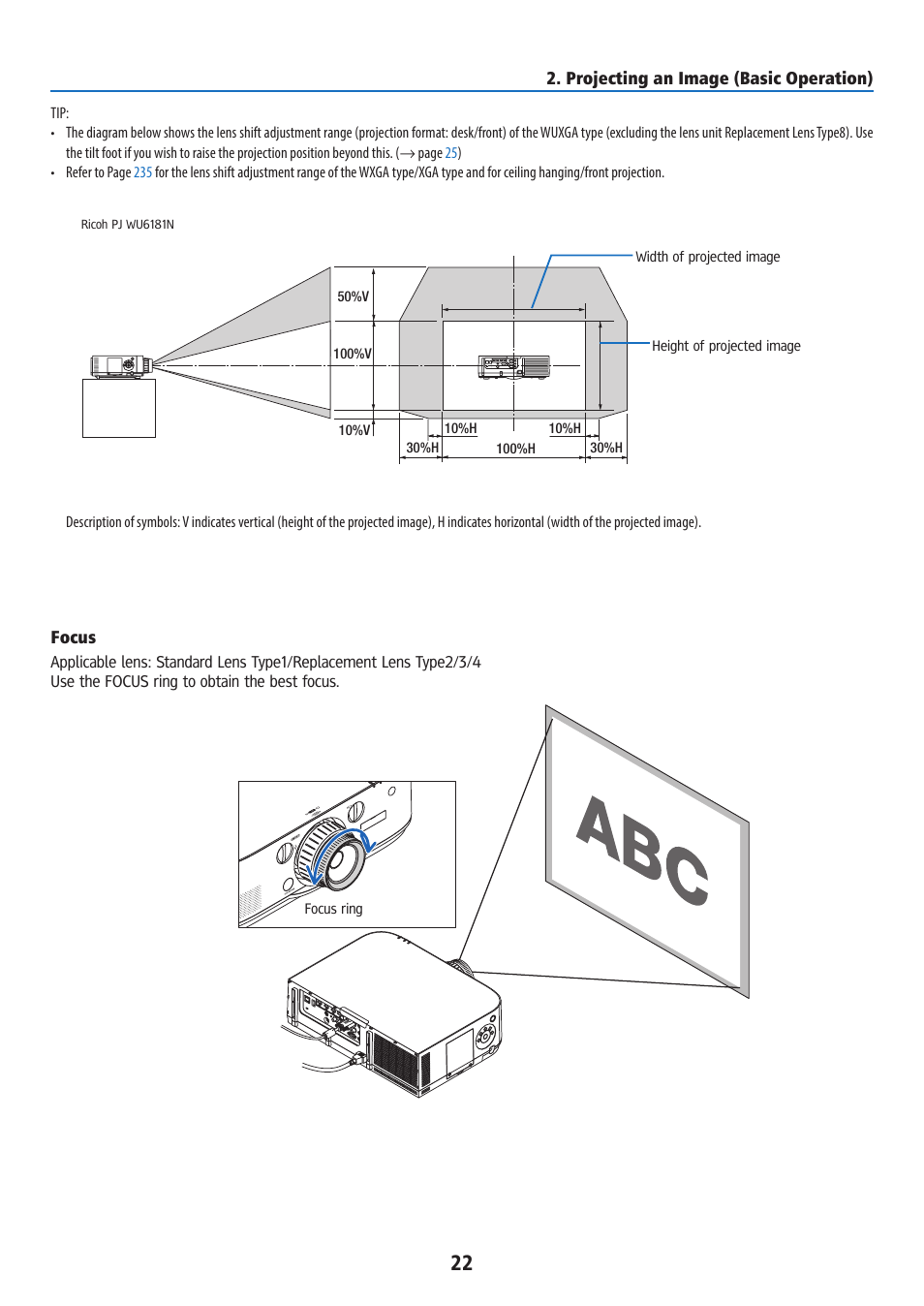 Focus | Ricoh PJ WU6181N 6200-Lumen WUXGA LCD Projector (No Lens) User Manual | Page 37 / 268