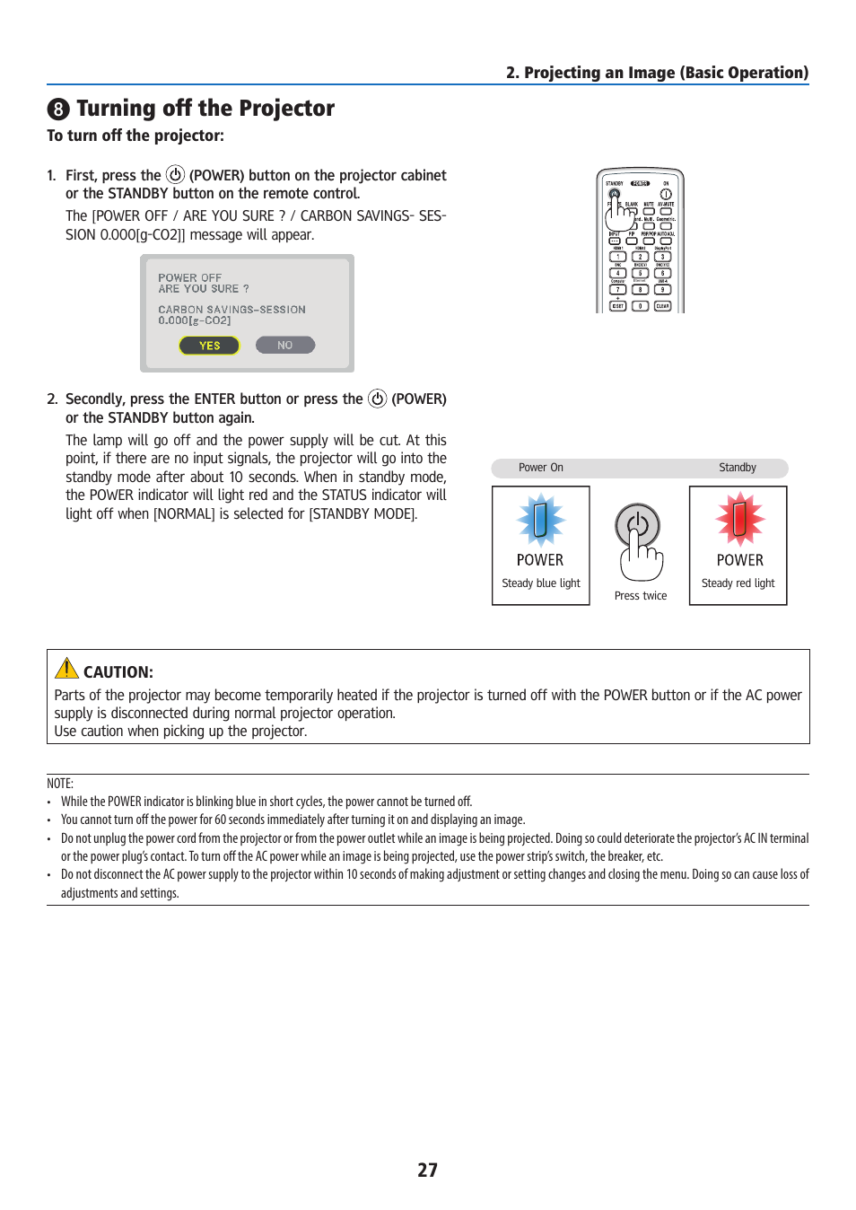 Turning off the projector | Ricoh PJ WU6181N 6200-Lumen WUXGA LCD Projector (No Lens) User Manual | Page 42 / 268