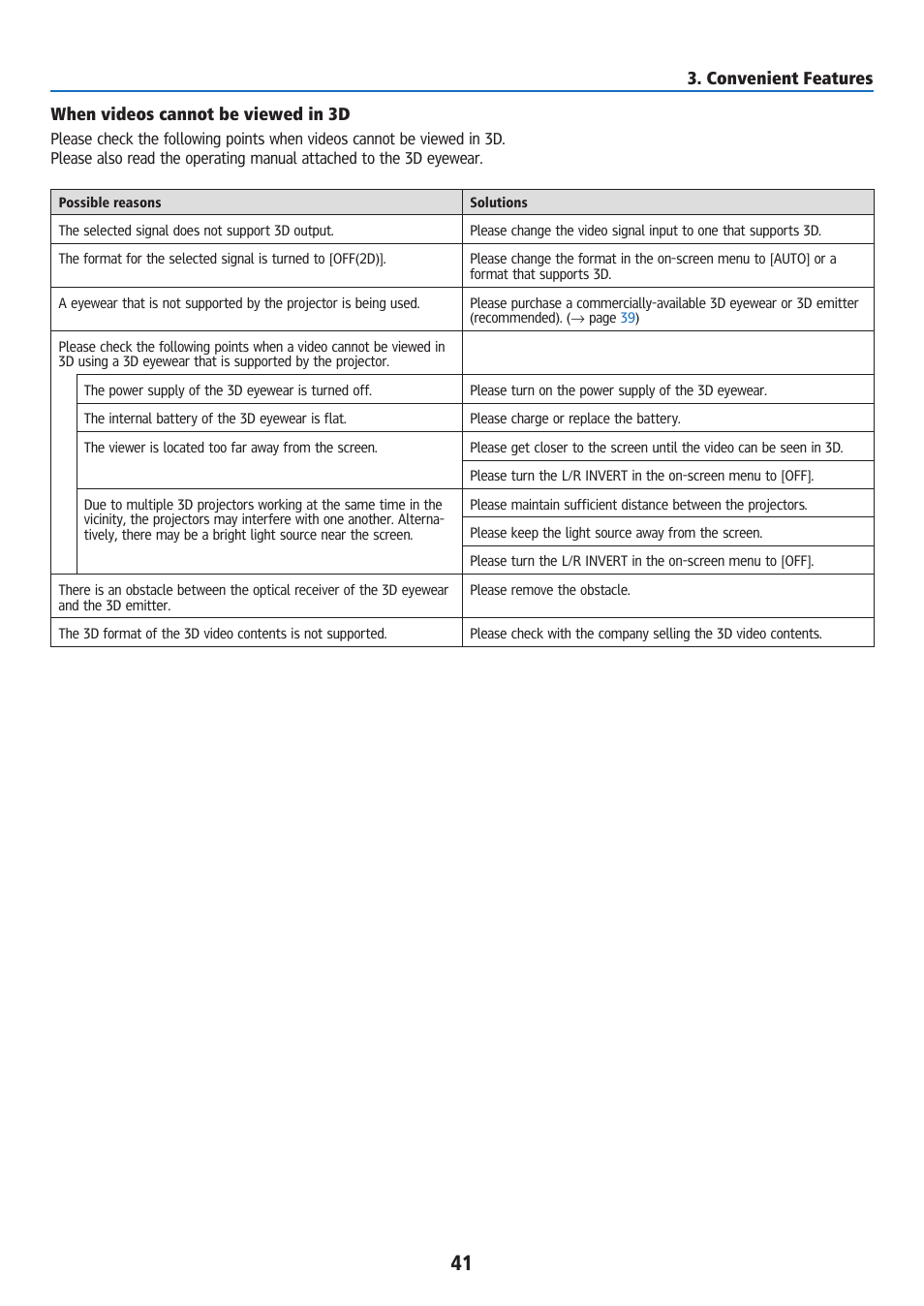 When videos cannot be viewed in 3d | Ricoh PJ WU6181N 6200-Lumen WUXGA LCD Projector (No Lens) User Manual | Page 56 / 268
