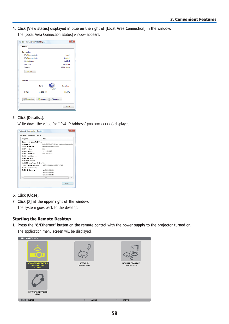 Starting the remote desktop | Ricoh PJ WU6181N 6200-Lumen WUXGA LCD Projector (No Lens) User Manual | Page 73 / 268