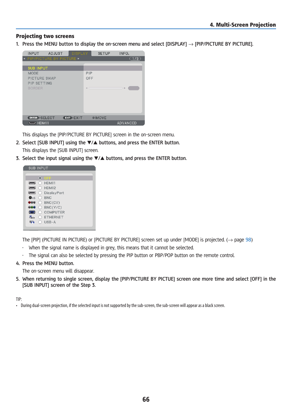 Projecting two screens | Ricoh PJ WU6181N 6200-Lumen WUXGA LCD Projector (No Lens) User Manual | Page 81 / 268