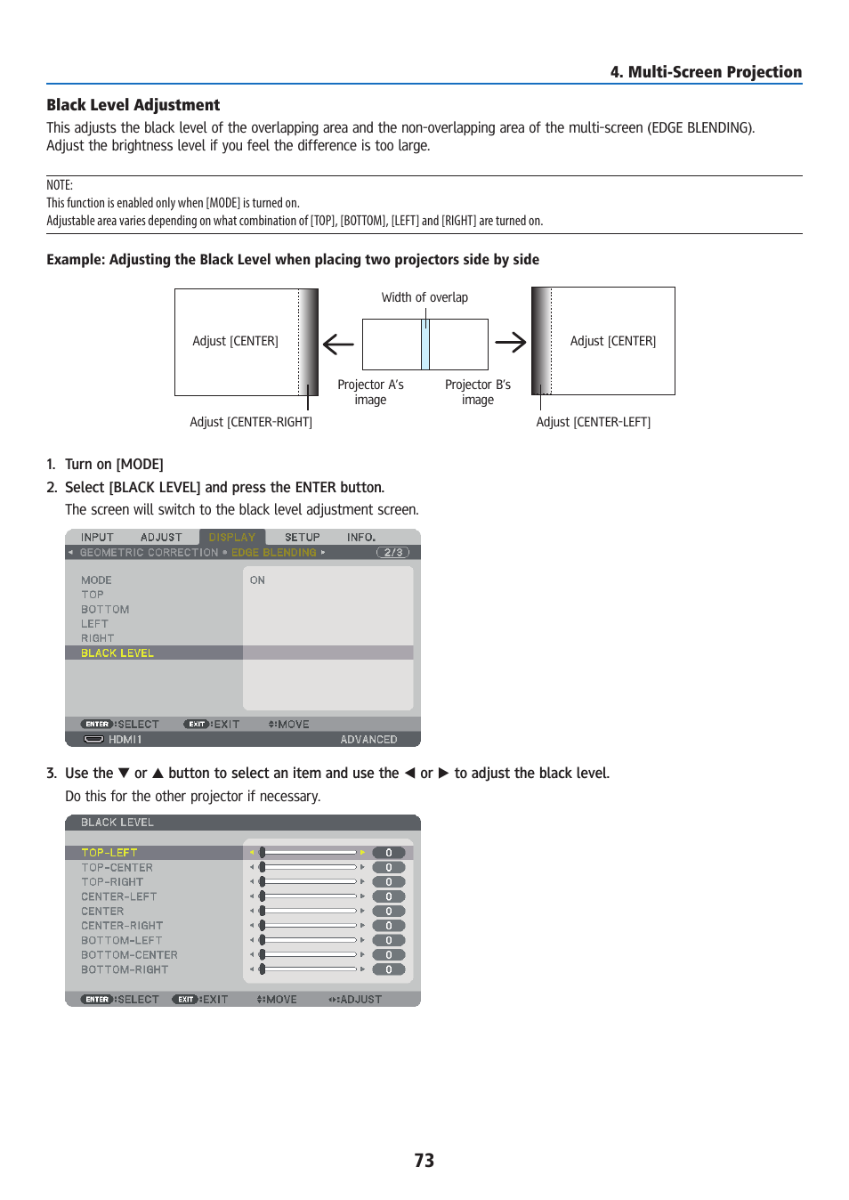 Black level adjustment | Ricoh PJ WU6181N 6200-Lumen WUXGA LCD Projector (No Lens) User Manual | Page 88 / 268