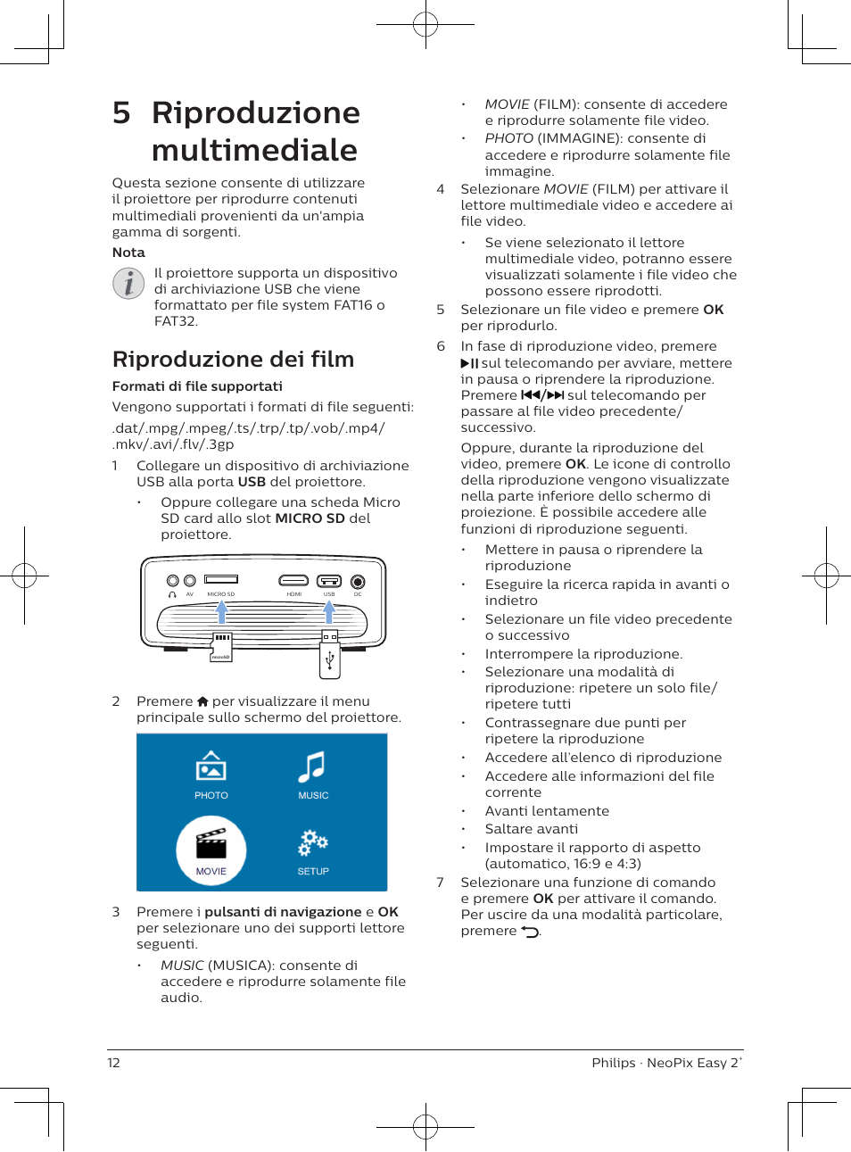 5 riproduzione multimediale, Riproduzione dei film | Philips NeoPix Easy 2+ HD LCD Projector User Manual | Page 100 / 154