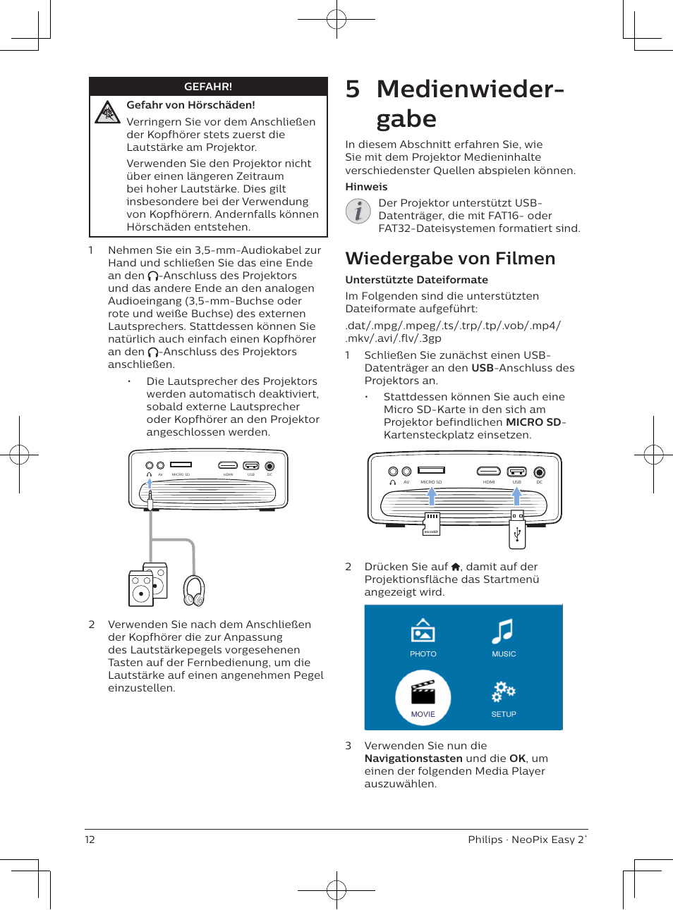 5 medienwieder- gabe, Wiedergabe von filmen | Philips NeoPix Easy 2+ HD LCD Projector User Manual | Page 55 / 154