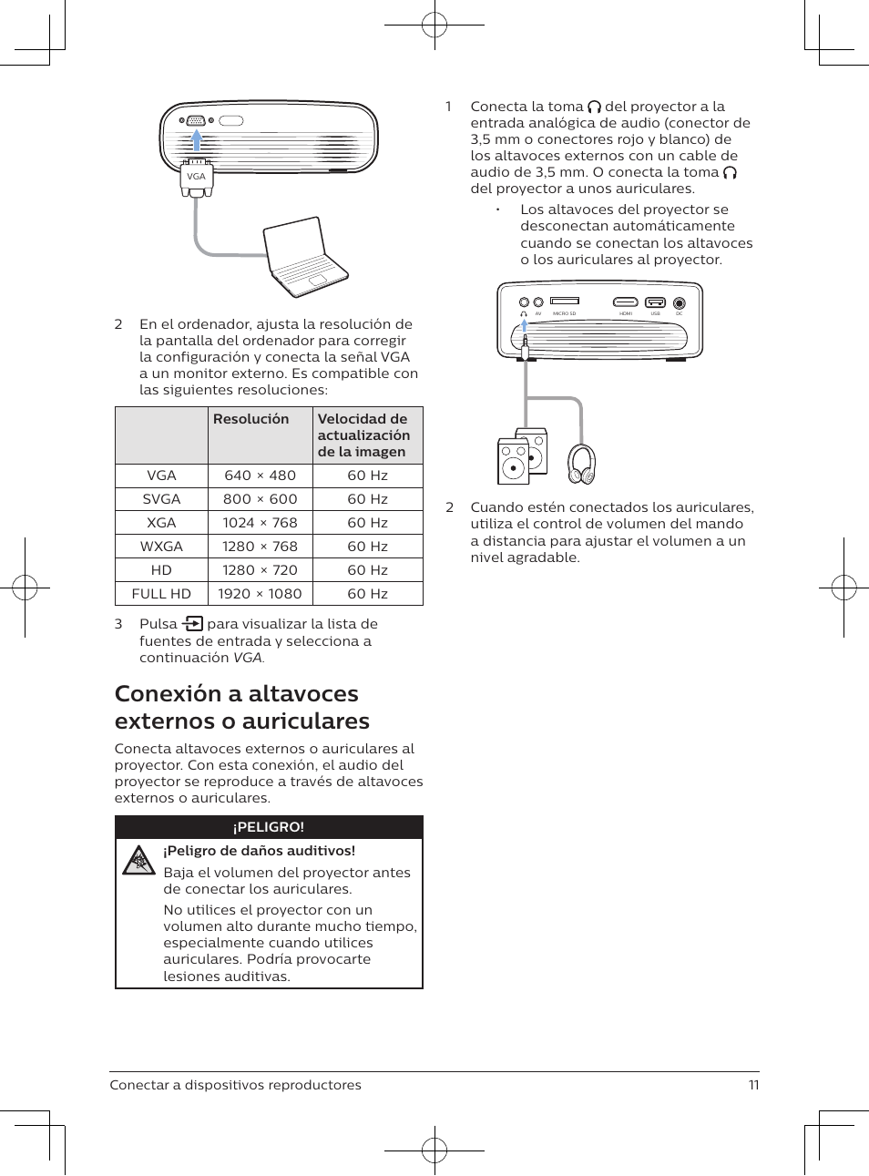 Conexión a altavoces externos o auriculares | Philips NeoPix Easy 2+ HD LCD Projector User Manual | Page 77 / 154