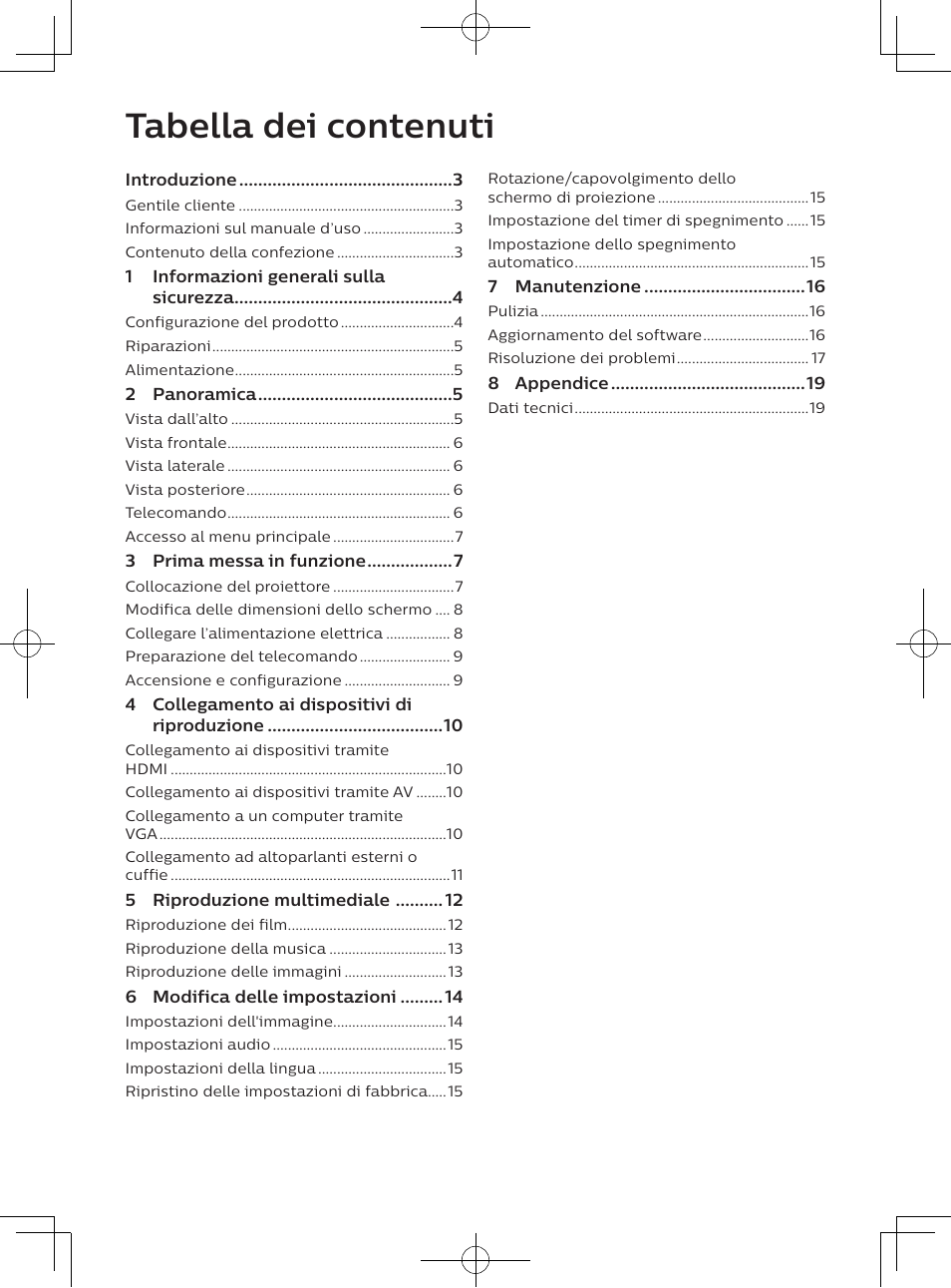 Tabella dei contenuti | Philips NeoPix Easy 2+ HD LCD Projector User Manual | Page 90 / 154