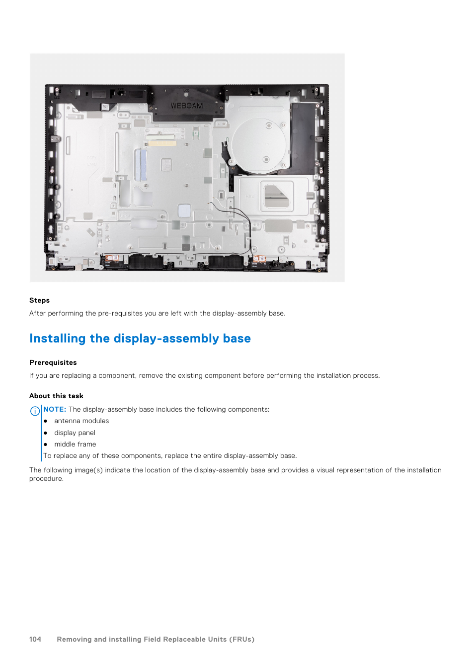 Installing the display-assembly base | Dell 23.8" OptiPlex 7410 All-in-One Desktop Computer (Gray) User Manual | Page 104 / 129