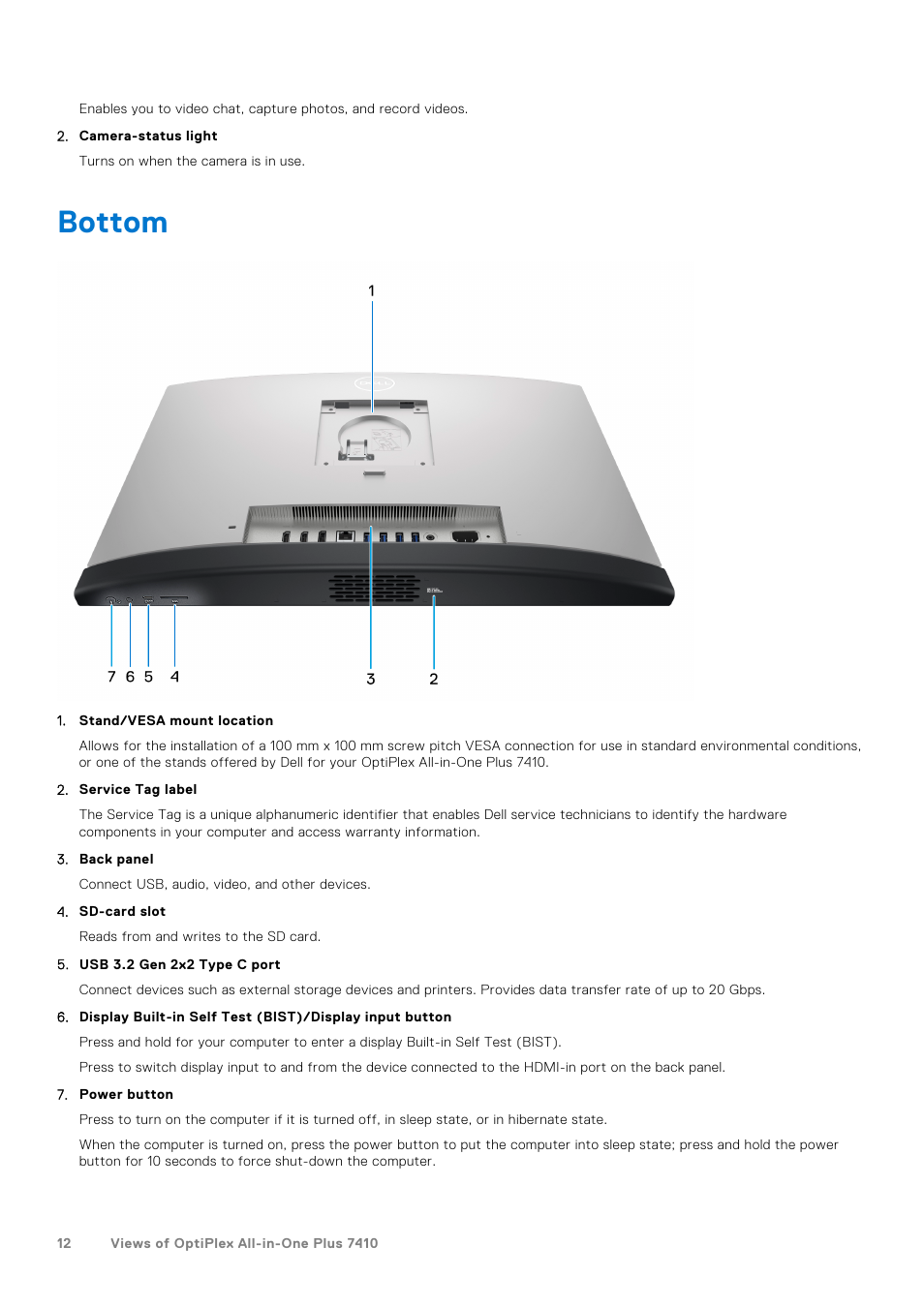 Bottom | Dell 23.8" OptiPlex 7410 All-in-One Desktop Computer (Gray) User Manual | Page 12 / 129