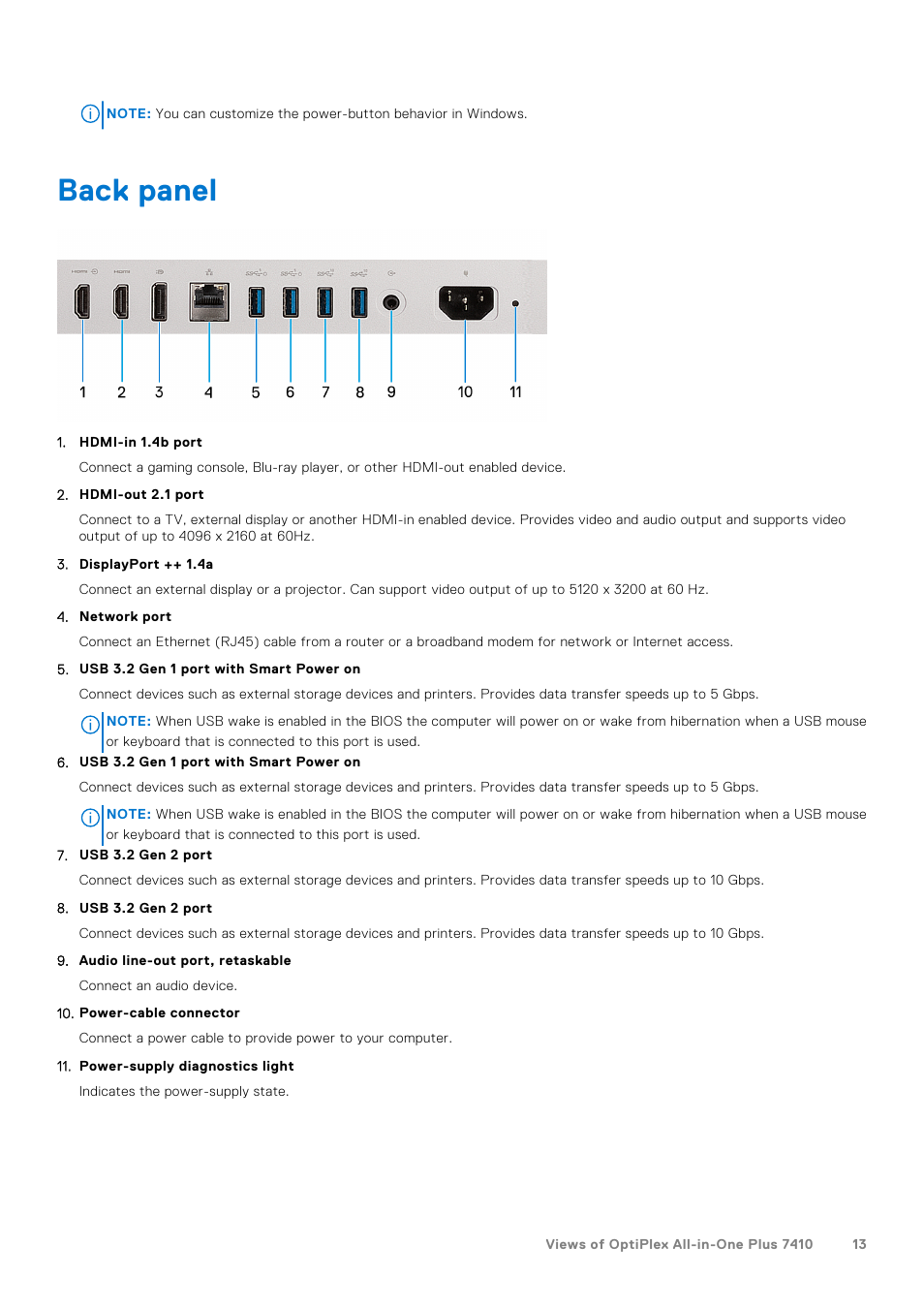 Back panel | Dell 23.8" OptiPlex 7410 All-in-One Desktop Computer (Gray) User Manual | Page 13 / 129