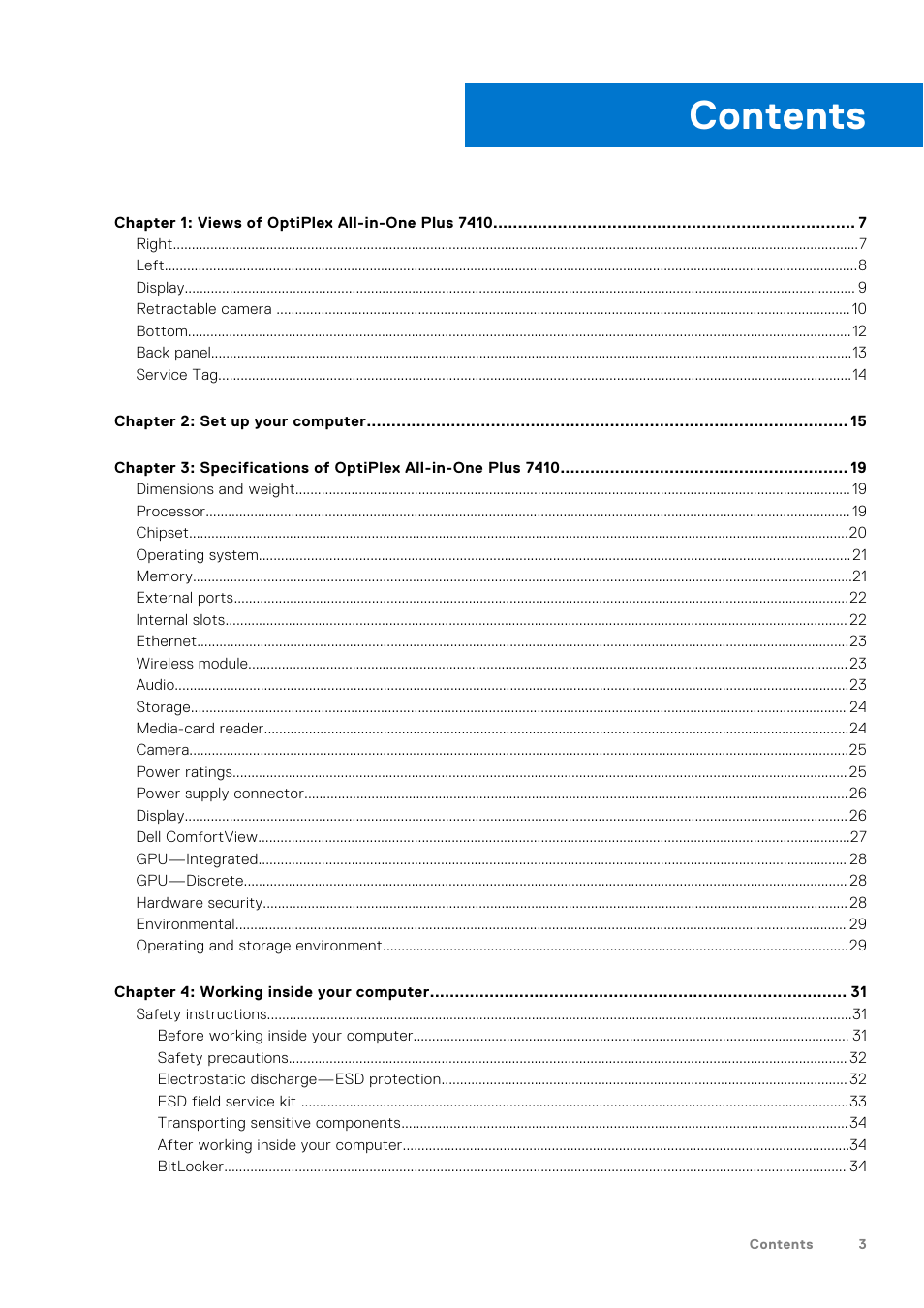 Dell 23.8" OptiPlex 7410 All-in-One Desktop Computer (Gray) User Manual | Page 3 / 129