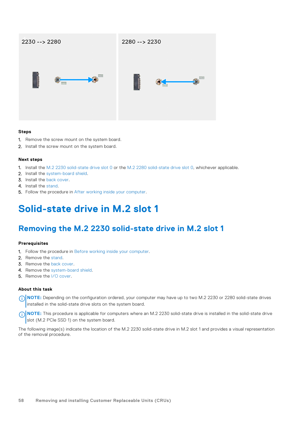 Solid-state drive in m.2 slot 1 | Dell 23.8" OptiPlex 7410 All-in-One Desktop Computer (Gray) User Manual | Page 58 / 129