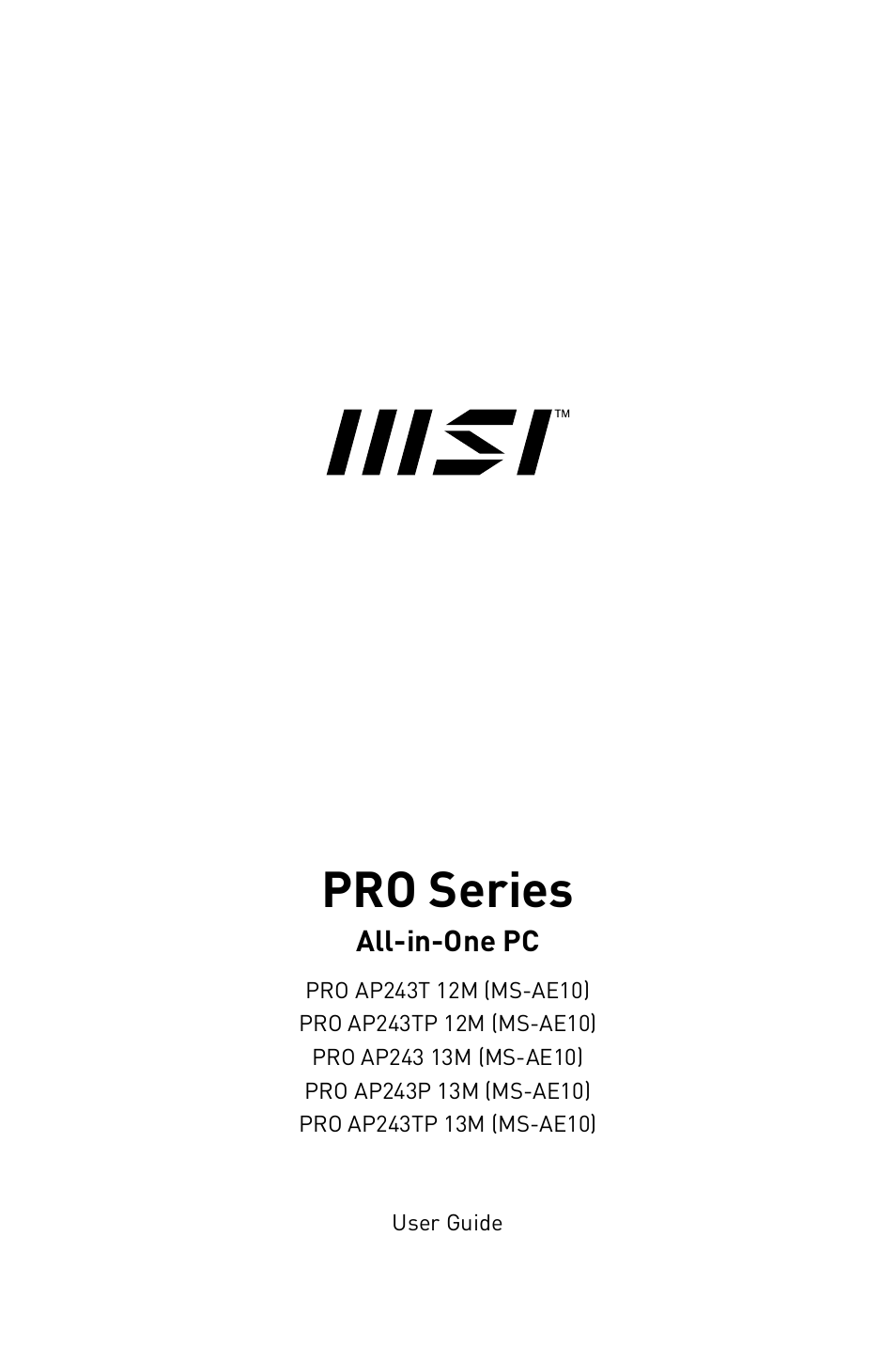 MSI 23.8" PRO AP243TP 12M Multi-Touch All-in-One Desktop Computer User Manual | 42 pages