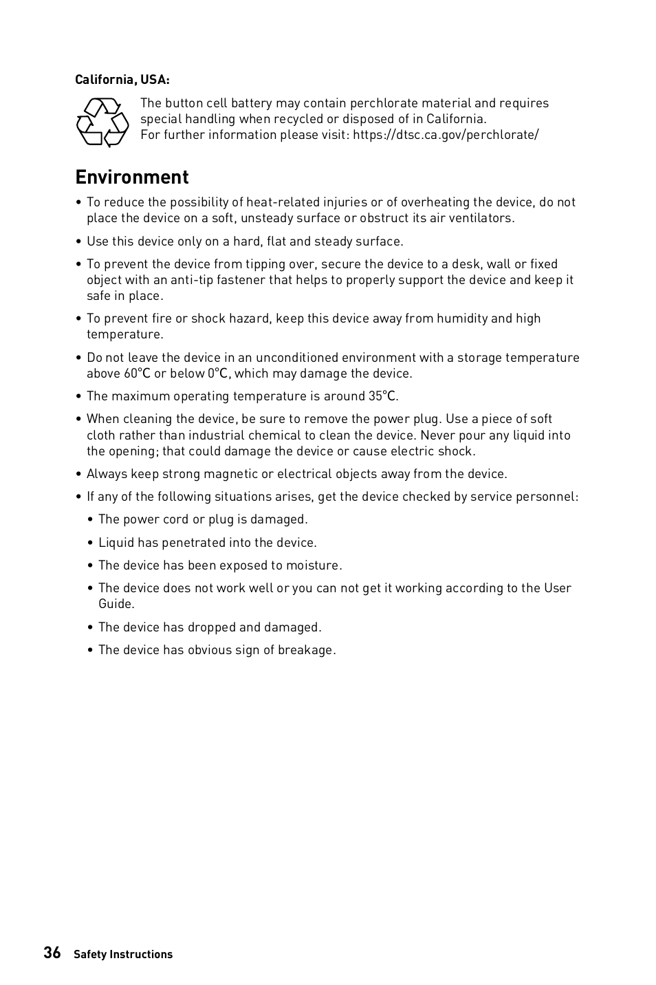 Environment | MSI 23.8" PRO AP243TP 12M Multi-Touch All-in-One Desktop Computer User Manual | Page 36 / 42