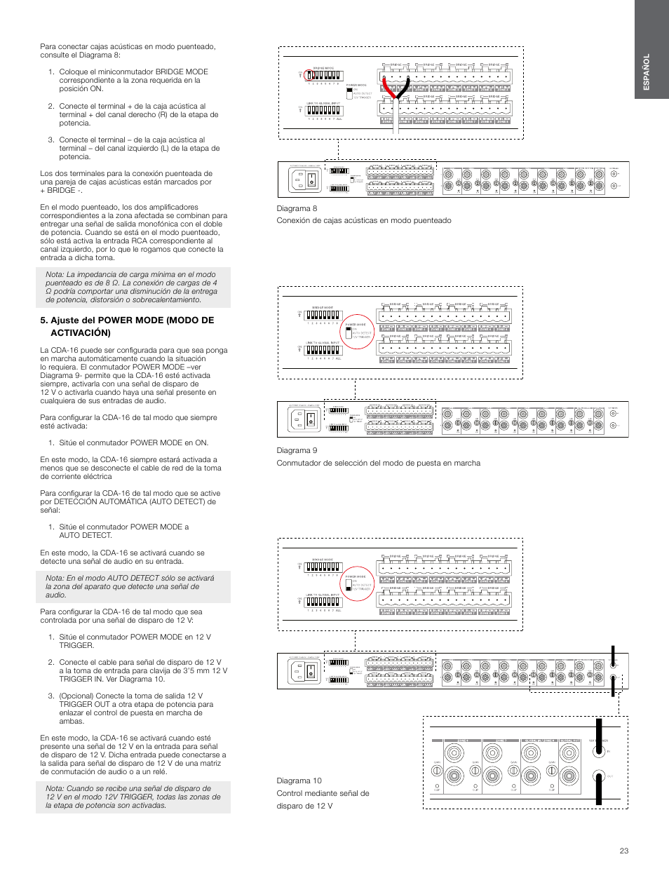 Ajuste del power mode (modo de activación), Ajuste del power mode (modo de, Activación) 4 | Bowers & Wilkins CDA-16 16-Channel 8 Zone Distribution Amplifier User Manual | Page 23 / 73