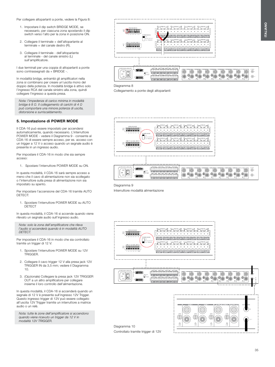 Impostazione di power mode, Impostazione di power mode 4 | Bowers & Wilkins CDA-16 16-Channel 8 Zone Distribution Amplifier User Manual | Page 35 / 73