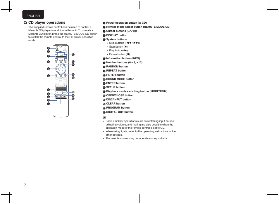 Ncd player operations | Marantz PM-10 Stereo 200W Power Amplifier (Black) User Manual | Page 8 / 32