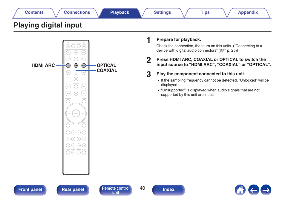 Playing digital input, P. 40) | Marantz MODEL 40n Stereo 140W Integrated Amplifier (Black) User Manual | Page 40 / 114