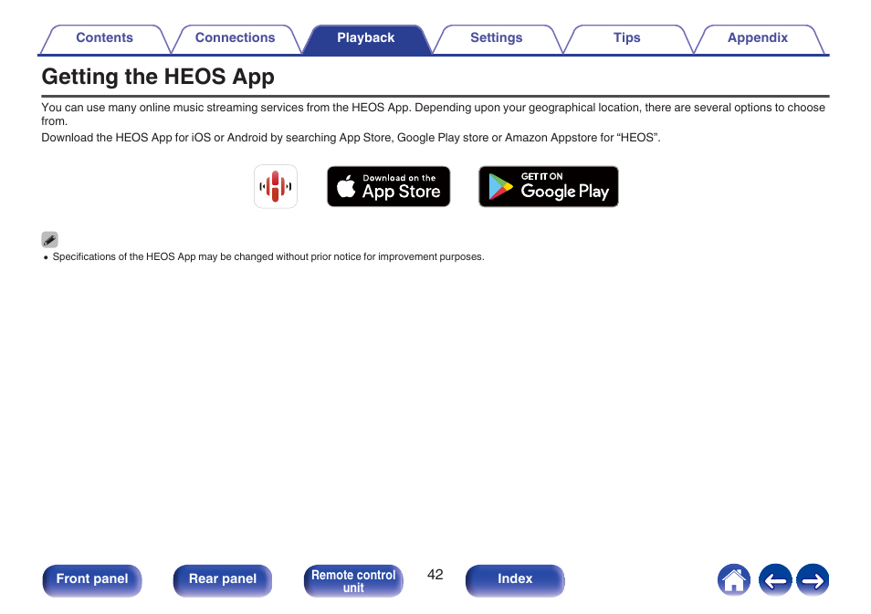 Getting the heos app, Smartphone, and set up this unit, P. 42) | Heos app | Marantz MODEL 40n Stereo 140W Integrated Amplifier (Black) User Manual | Page 42 / 114