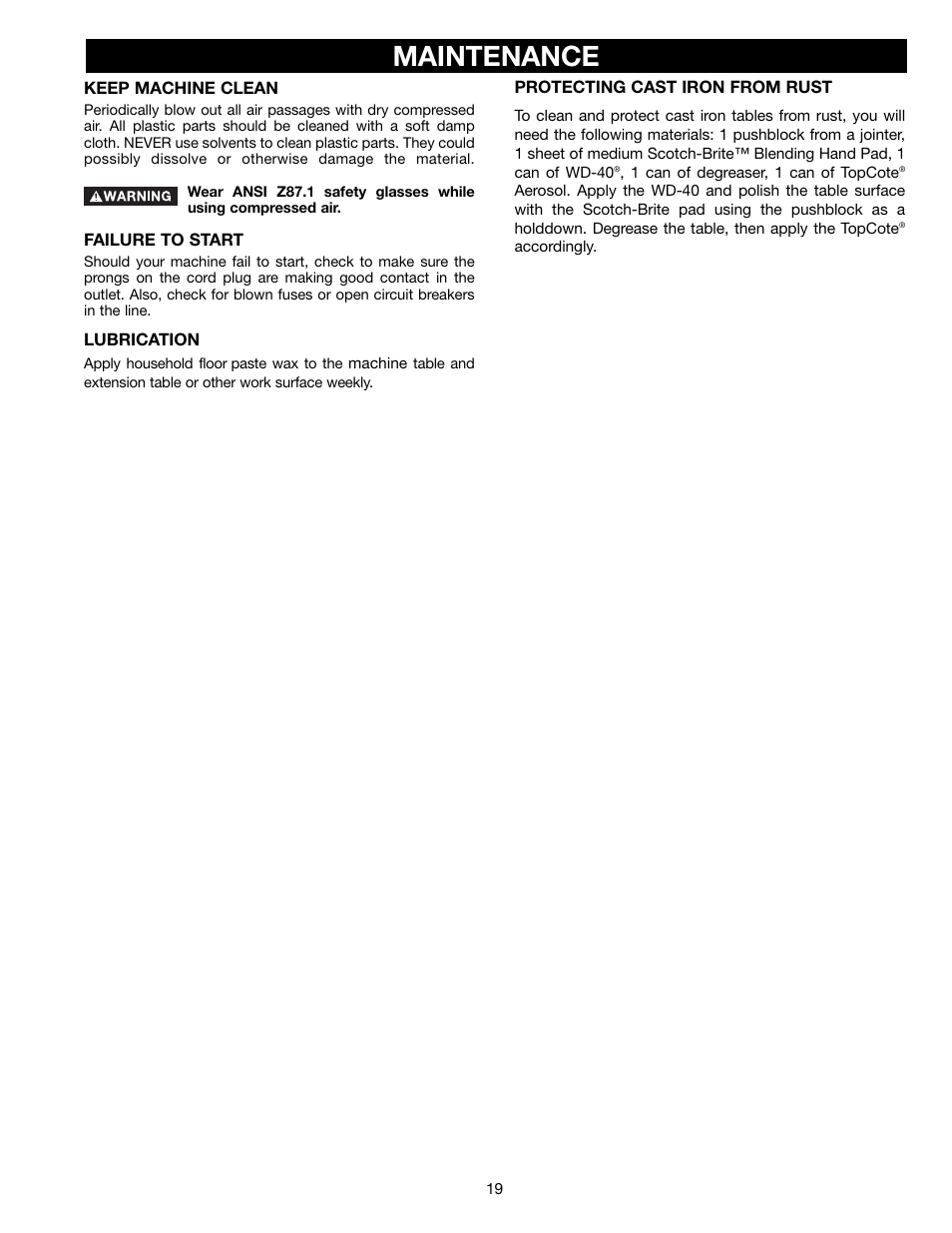 Maintenance | Delta (Model 31-695) User Manual | Page 19 / 21