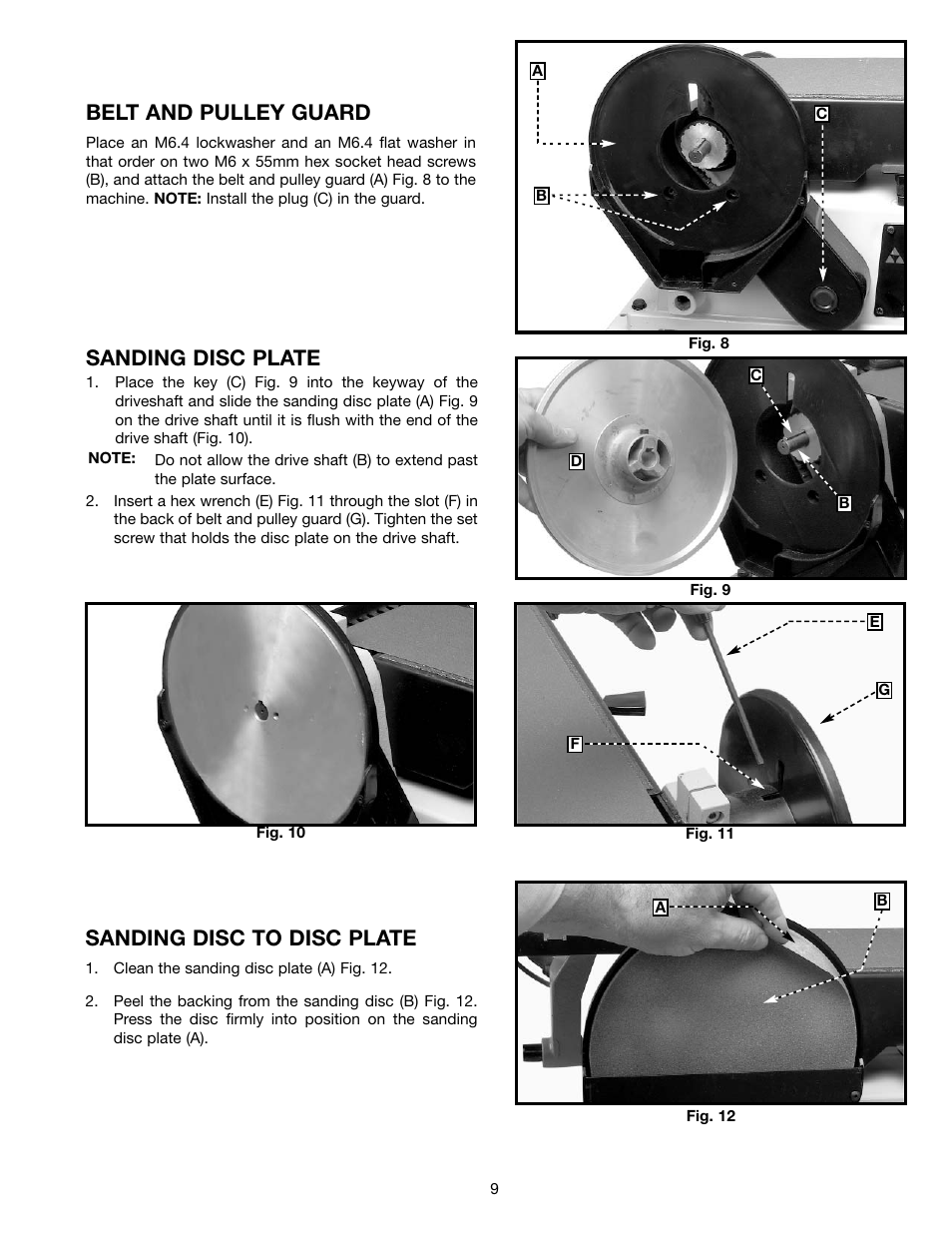 Belt and pulley guard, Sanding disc plate, Sanding disc to disc plate | Delta (Model 31-695) User Manual | Page 9 / 21