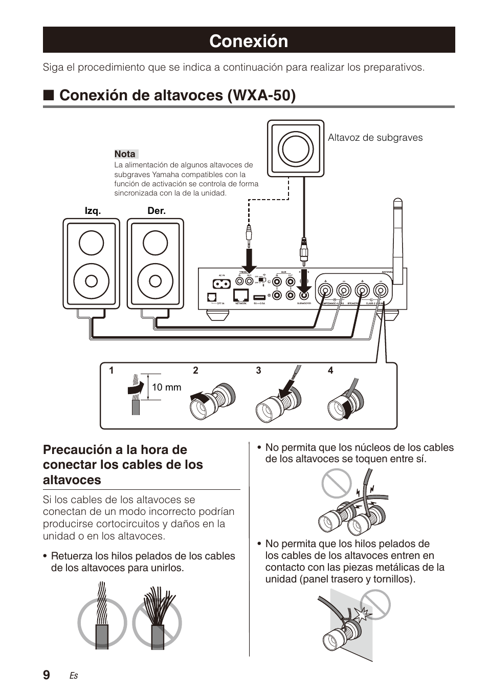 Conexión, Conexión de altavoces (wxa-50) | Yamaha WXA-50 MusicCast Wireless Streaming Amplifier (Dark Silver) User Manual | Page 42 / 52