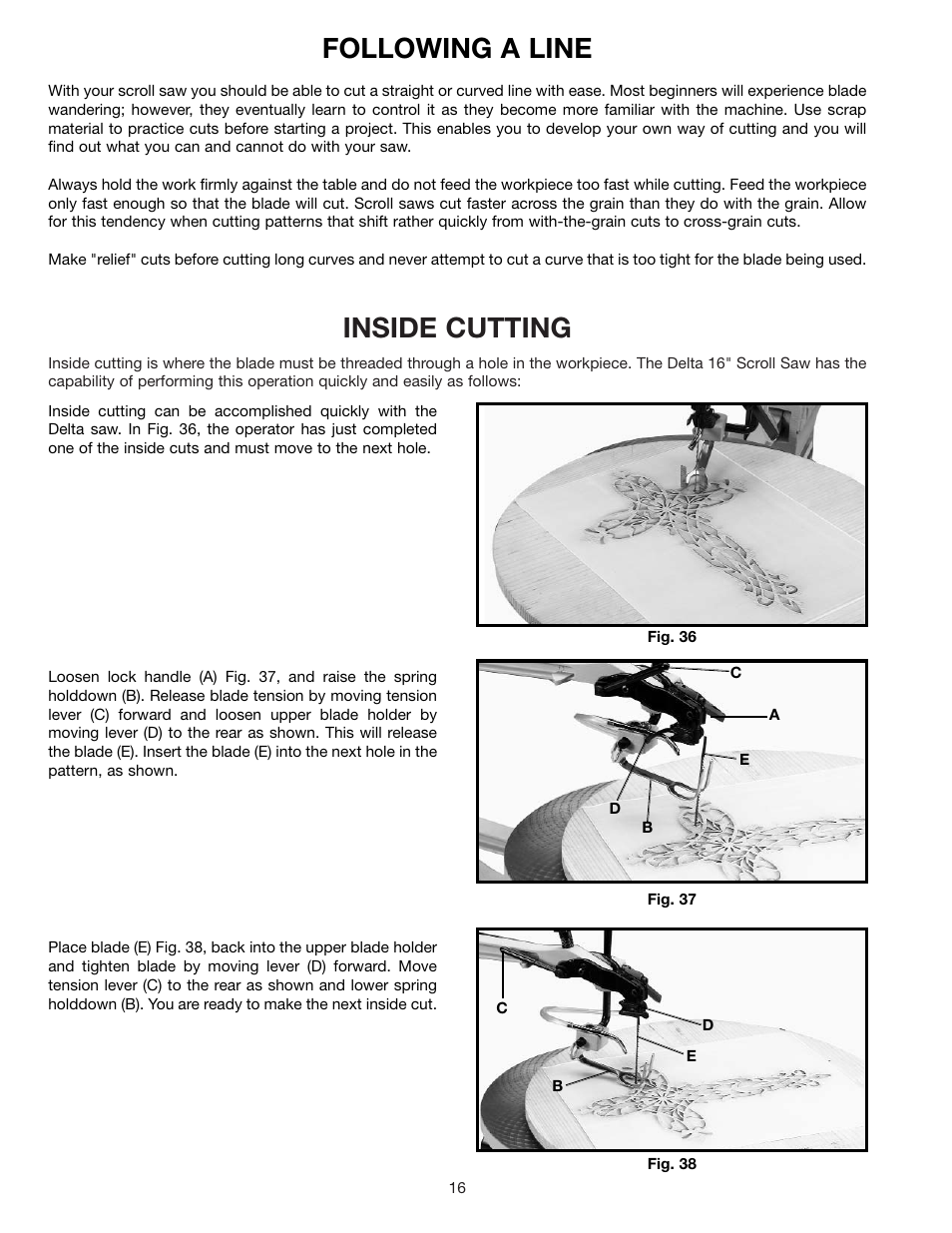 Inside cutting, Following a line | Delta SHOPMASTER SS250 User Manual | Page 16 / 20