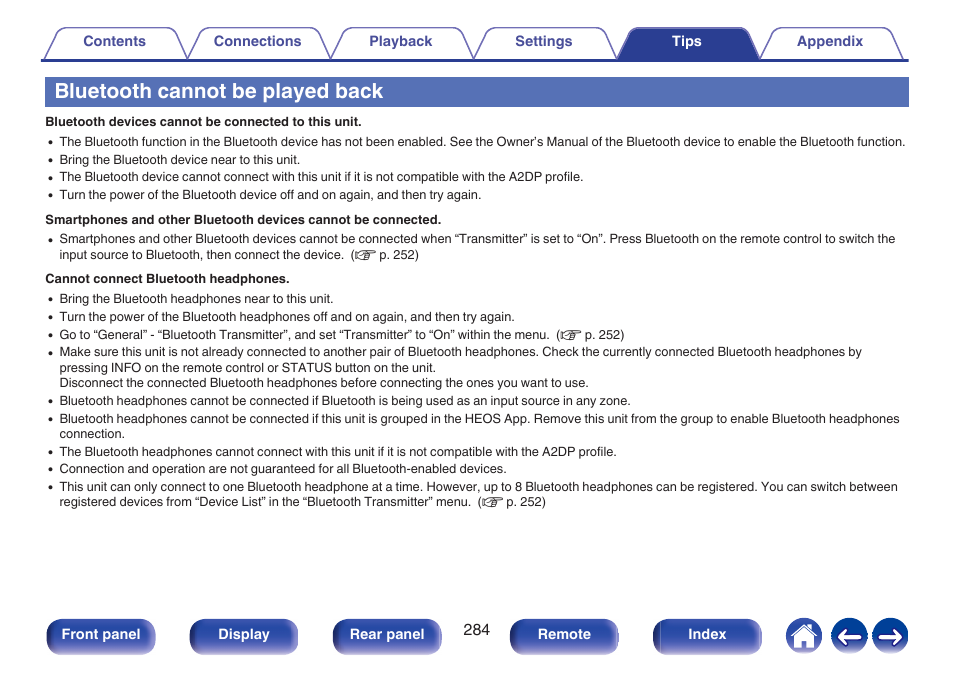 Bluetooth cannot be played back | Marantz AV 10 Reference 15.4-Channel Home Theater Preamplifier/Processor User Manual | Page 284 / 336