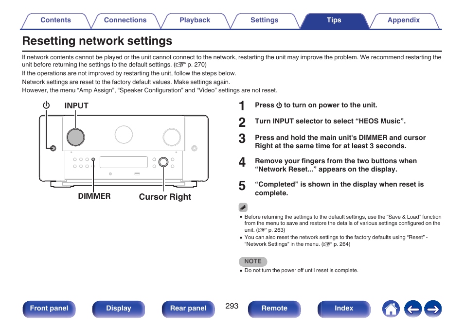 Resetting network settings, P. 293) | Marantz AV 10 Reference 15.4-Channel Home Theater Preamplifier/Processor User Manual | Page 293 / 336