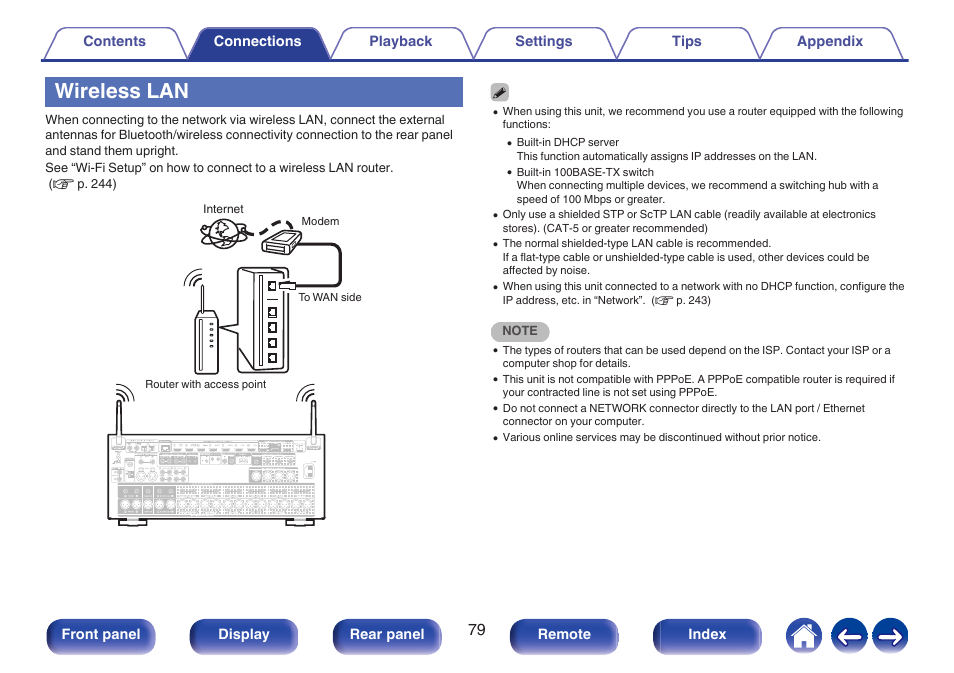 Wireless lan, Connecting to a handheld device via bluetooth, P. 79) | Marantz AV 10 Reference 15.4-Channel Home Theater Preamplifier/Processor User Manual | Page 79 / 336