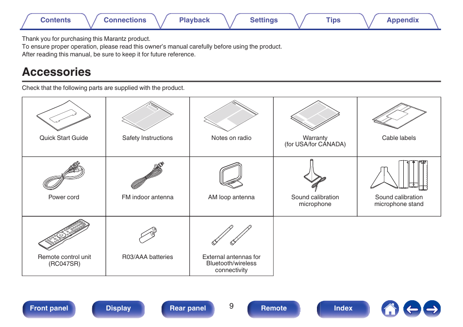 Accessories | Marantz AV 10 Reference 15.4-Channel Home Theater Preamplifier/Processor User Manual | Page 9 / 336