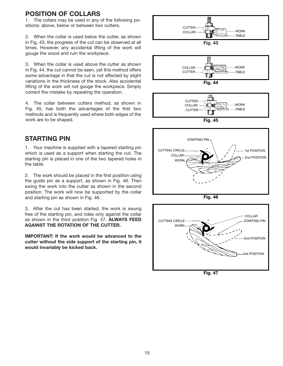 Position of collars, Starting pin | Delta 902118 43-505 User Manual | Page 15 / 18