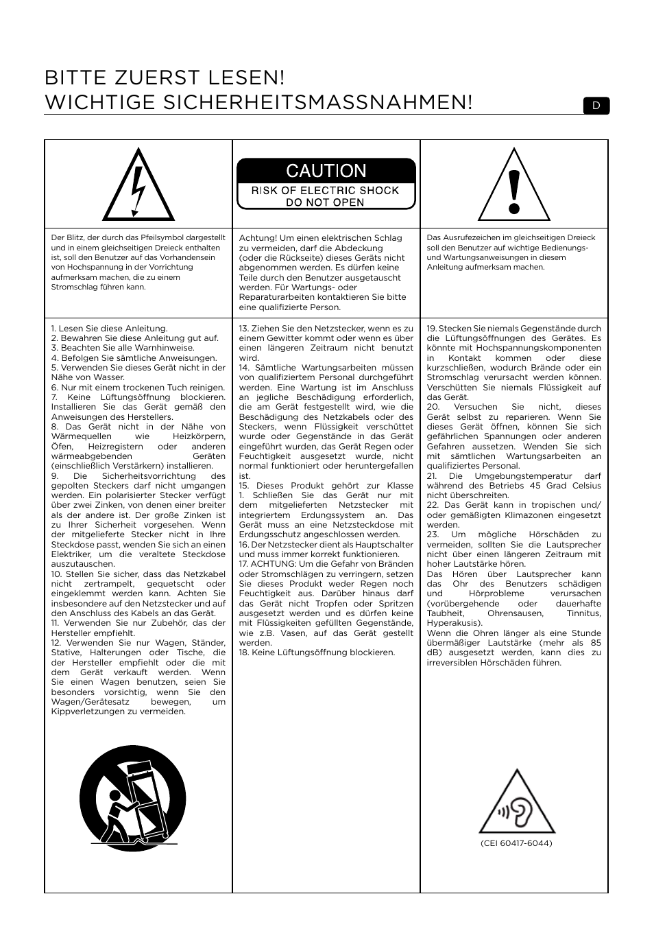 Bitte zuerst lesen! wichtige sicherheitsmassnahmen | Focal 100 IWSUB8 Amplifier User Manual | Page 13 / 67